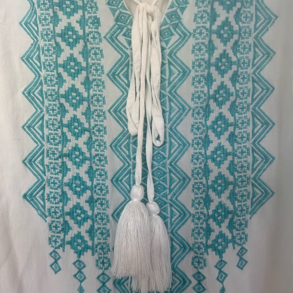 Savanna Jane Embroidered Boho Peasant Top Medium White Floral Sleeves - Picture 3 of 6